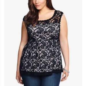 Torrid 2 Black lace overlay on tan top